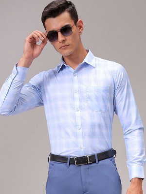 The Indian Garage Co. Men Checkered Formal Blue Shirt