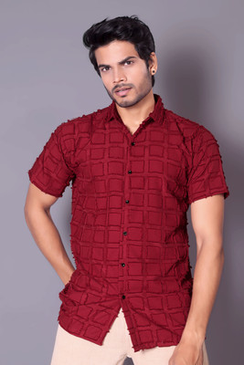 THE XOS Men Checkered Casual Red Shirt