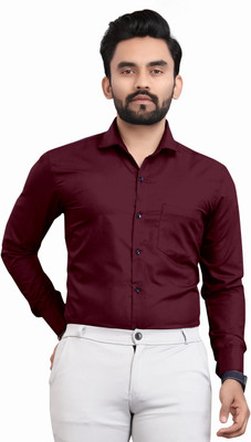 RUDHAARI Men Solid Formal Maroon Shirt