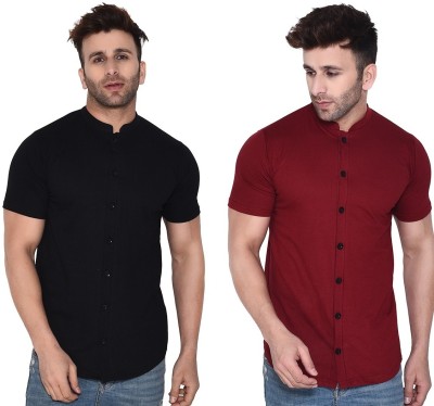 BEYOU FASHION Men Solid Casual Black, Maroon Shirt(Pack of 2)