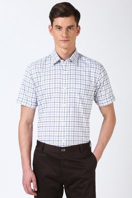 PETER ENGLAND Men Checkered Casual White Shirt