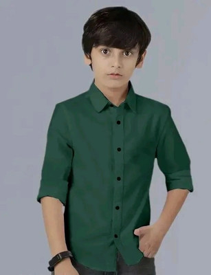 BACARDO Boys Solid Casual Dark Green Shirt