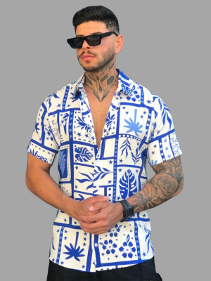 Billion Men Printed Casual White, Blue Shirt