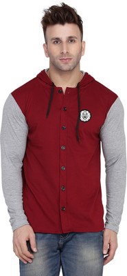 tfurnish Men Self Design Casual Silver, Maroon Shirt