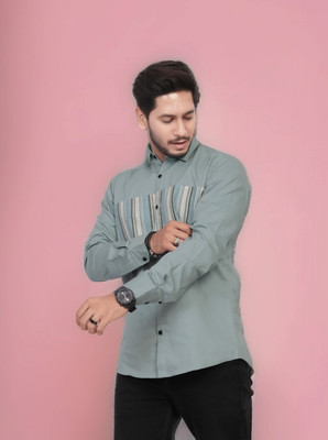 U AND J TREND Men Printed Casual Light Green Shirt