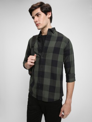 Dennis Lingo Men Checkered Casual Green Shirt