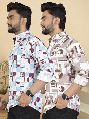 METRONAUT Men Printed Casual Multicolor Shirt(Pack of 2)
