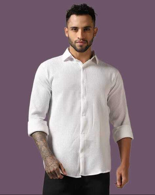HEJAMAA CREATION Men Self Design Casual White Shirt