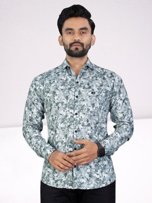 Stellalifestyle Men Printed Formal Grey, White Shirt