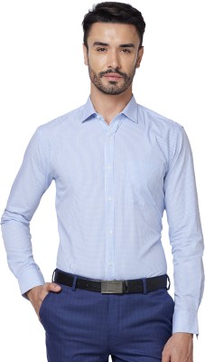 PARK AVENUE Men Checkered Formal Blue Shirt