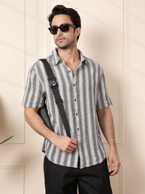 WROGN Men Striped Casual White, Grey Shirt