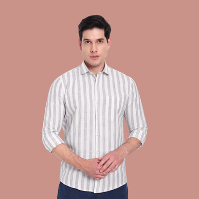 GarmentGlobes Men Striped Casual Cream Shirt