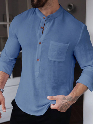 COMBRAIDED Men Solid Straight Kurta(Grey)