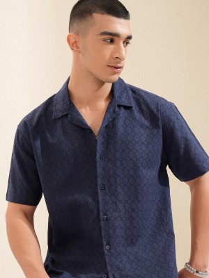 HIGHLANDER Men Self Design Casual Blue Shirt