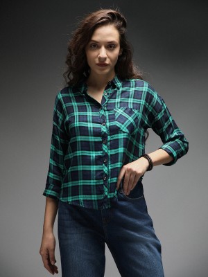 High Star Women Checkered Casual Black, Dark Blue, Green Shirt