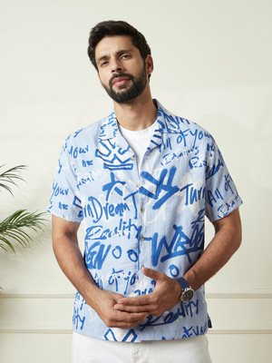 WROGN Men Printed Casual Blue, White Shirt