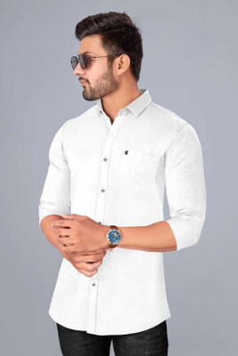 HOC Men Solid Casual White Shirt