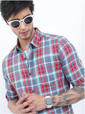 KETCH Men Checkered Casual Grey, White, Red Shirt