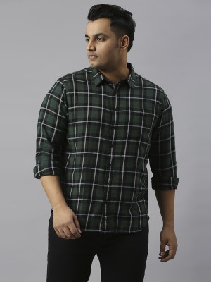 High Star Men Checkered Casual Dark Green, Black, White Shirt