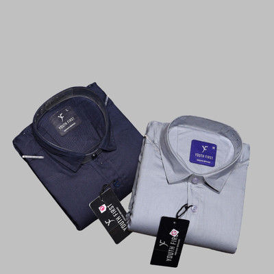 youth first Men Solid Formal Dark Blue, Grey Shirt(Pack of 2)