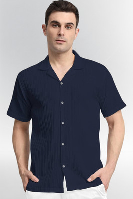 A Dearise Men Self Design, Striped Casual Dark Blue Shirt