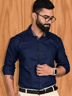 Tee Projekt Men Solid Formal Blue Shirt