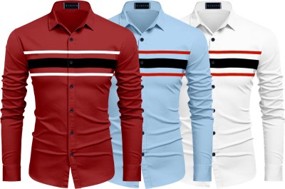 ROYAL SCOUT Men Striped Casual Red, Light Blue, White Shirt(Pack of 3)