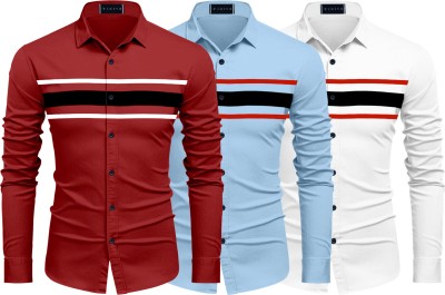 FINIVO FASHION Men Striped Casual Red, Light Blue, White Shirt(Pack of 3)