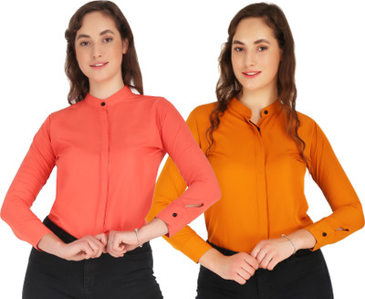 SHANAYA MODA Women Solid Casual Dark Blue, Dark Green Shirt(Pack of 2)