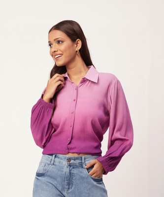 moomaya Women Printed Casual Pink Shirt