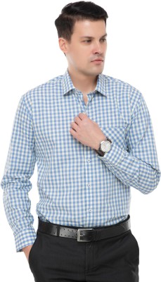 AURUM LUXE Men Checkered Formal Blue Shirt