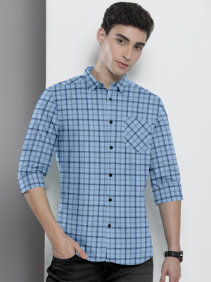 VIVESCO Men Checkered Casual Light Blue, Dark Blue Shirt