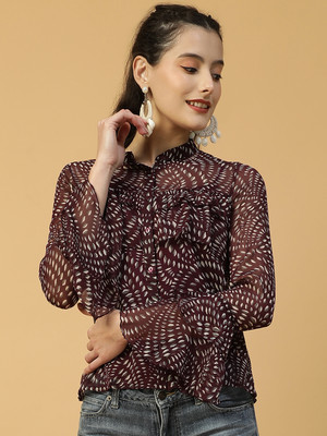 OXOLLOXO Women Printed Casual Maroon Shirt