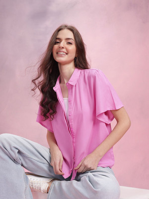 Dressberry Women Solid Casual Pink Shirt