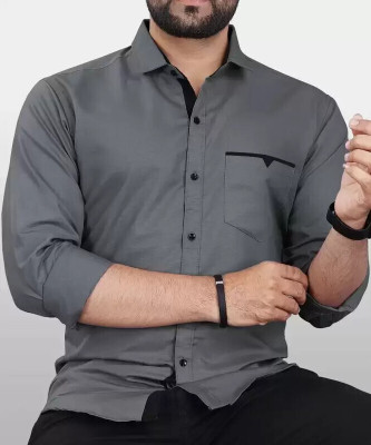 KNRO FAB Men Solid Casual Grey Shirt
