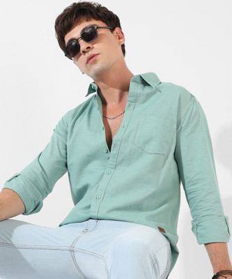 CAMPUS SUTRA Men Printed Casual Light Green Shirt