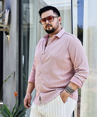 Instafab Plus Men Solid Casual Pink Shirt