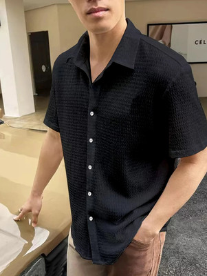 shivay creation Men Self Design Casual Blue Shirt