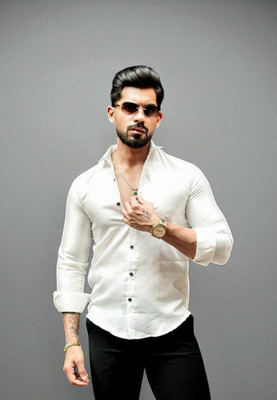 Aarvi trends Men Self Design Casual White Shirt