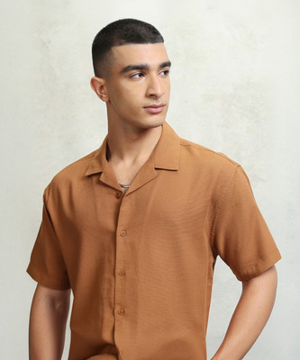 HIGHLANDER Men Self Design Casual Brown Shirt