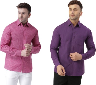 RIAG Men Solid Casual Pink, Purple Shirt(Pack of 2)