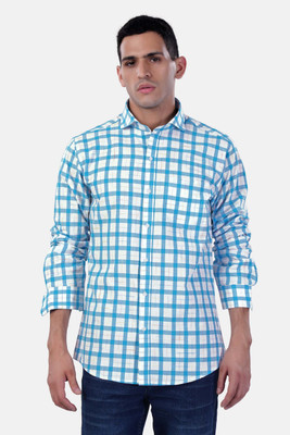 HOC Men Checkered Formal Blue Shirt