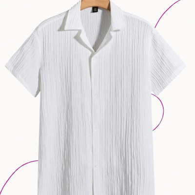 Nita creation Men Self Design Formal White Shirt