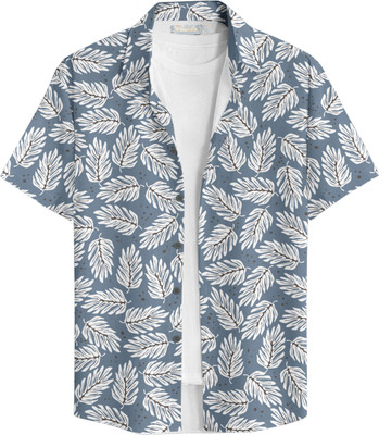 Bullmer Men Printed Casual Silver Shirt