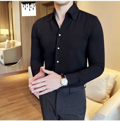 DUCCKCREATION Men Self Design Casual Black Shirt