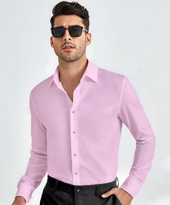 Webric Men Solid Formal Pink Shirt