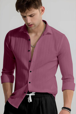 HEMAS LIFESTYLE Men Self Design Casual Pink Shirt