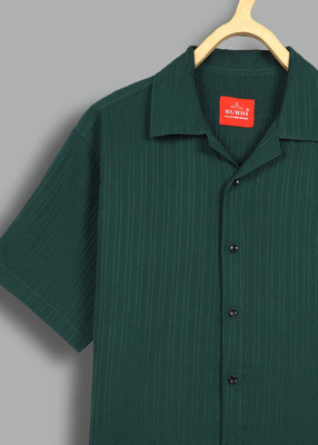 Surhi Men Striped Casual Dark Green Shirt