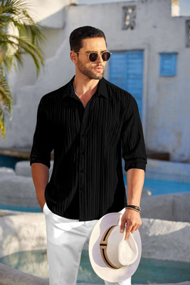 kruze Men Self Design Casual Black Shirt