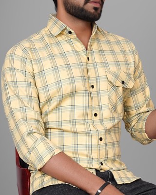 METRONAUT Men Checkered Casual Yellow, Light Blue, Grey Shirt